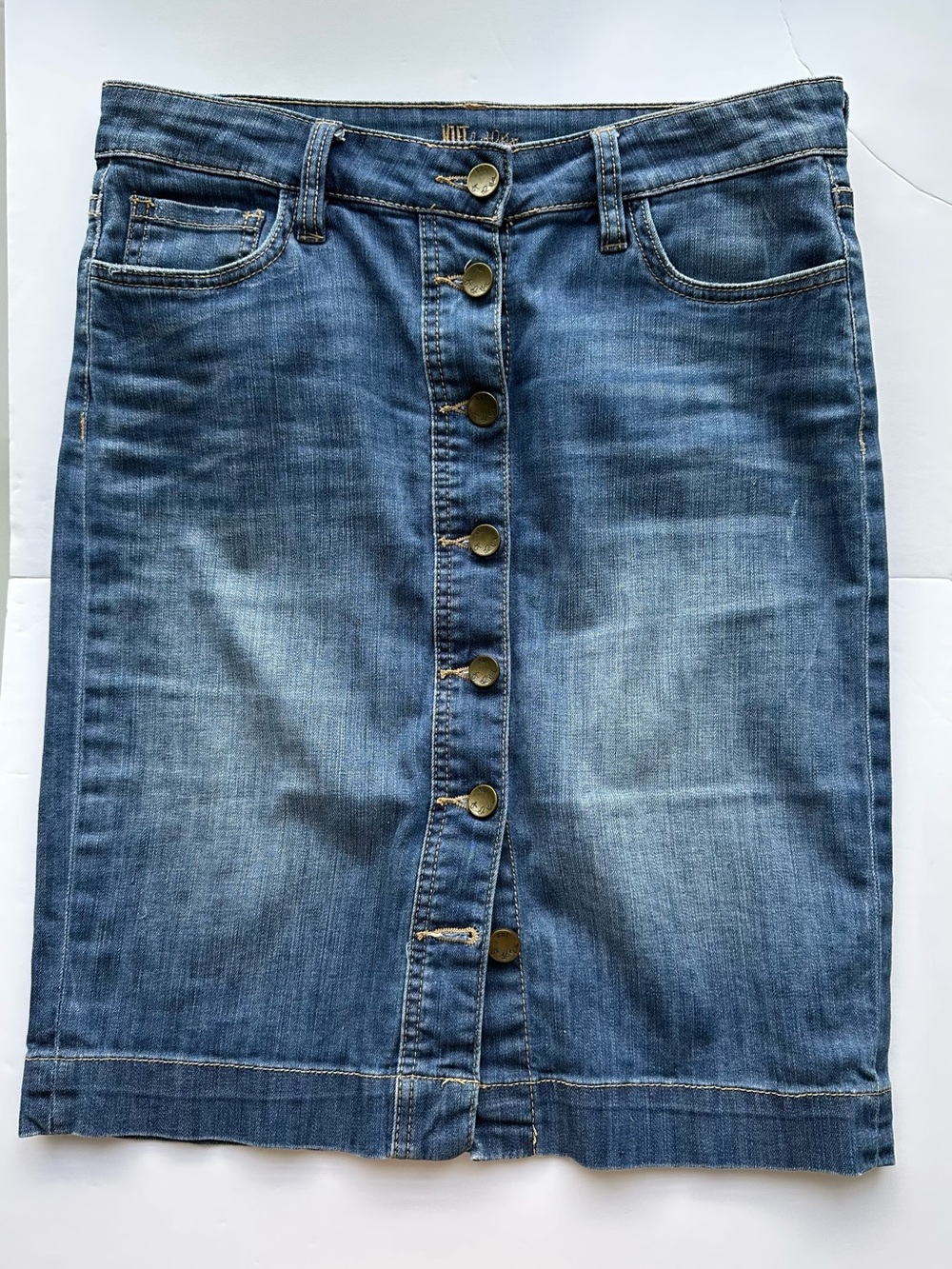 Kut from the Kloth Blue Button-Front Denim Pencil Skirt